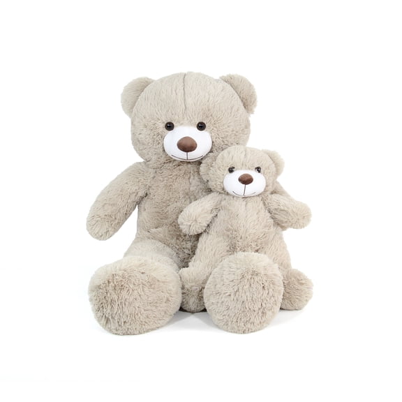 SRANWOW 2-in-1 Teddy Bear Plush Set, 39.4 inch Large & 17.7 inch Small, Stuffed Animal with Hidden Storage (Gray)