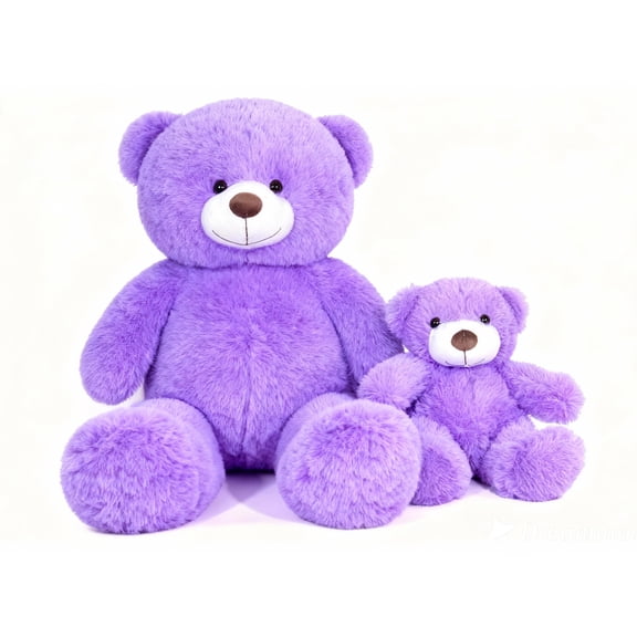 SRANWOW 2-in-1 Teddy Bear Plush Set, 39.4 inch Large & 17.7 inch Small, Stuffed Animal with Hidden Storage (Purple)