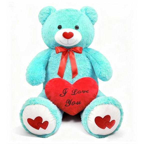 SRANWOW 43inch Giant Teddy Bear Plush with heart-shaped pillow Stuffed Animal Bears Toys for Girlfriend Christmas Valentine's Day, Blue