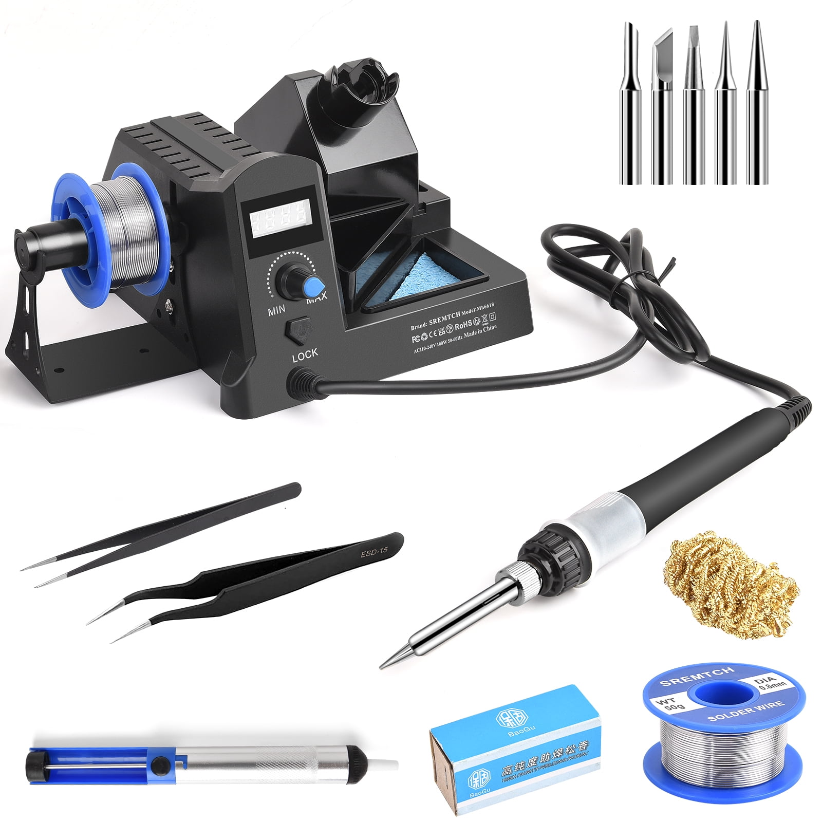 SREMTCH 100W Digital Display Soldering Iron Station Kit, Hot Air Rework