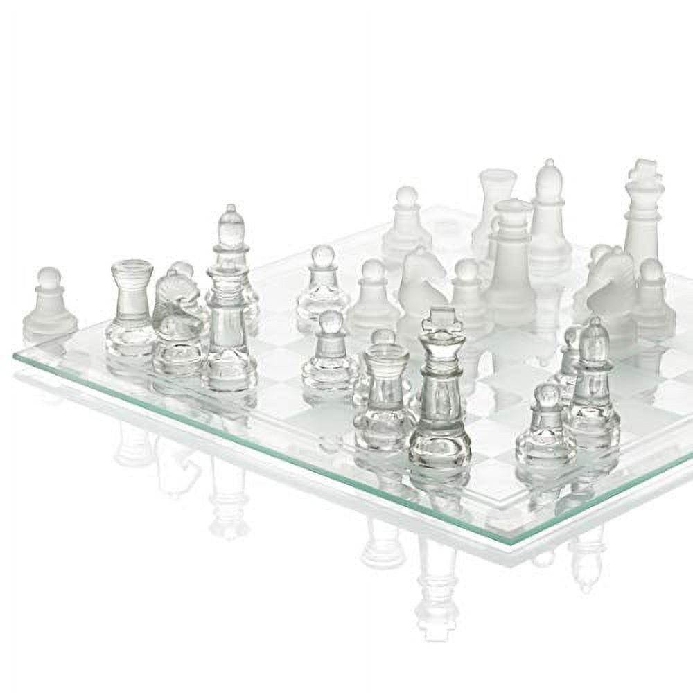SRENTA 10" Fine Glass Chess Game Set, Solid Glass Chess Pieces with Padded Bottom, Crystal Chess Board Youth Adults Play Set - image 1 of 5