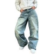 SRETOUU / Reppunk Mens Gradient Heavy Wash Baggy Wide Leg Jeans, Faded Whiskering Loose Denim Pants, High Waist Streetwear Trousers