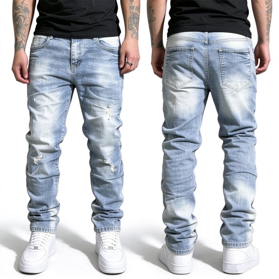 Roiped SRETOUU / Reppunk Men's Light Wash Slim Fit Jeans, Stretch Denim Pants ...