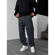 SRETOUU / Reppunk Men's Vintage Dark Grey Loose Baggy Straight Leg Jeans, Minimalist Solid Washed Relaxed Fit Denim Pants, Daily Casual Streetwear Trousers