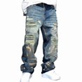 thumbnail image 1 of SRETOUU / Reppunk Men's Vintage Heavy Distressed Ripped Baggy Wide Leg Jeans, Worn Patch Frayed Washed Loose Denim Pants, Hip Hop Streetwear Casual Trousers, 1 of 8