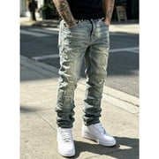 SRETOUU / Reppunk Mens Vintage Washed Distressed Ripped Straight Leg Denim Jeans, Casual Streetwear Denim Pants for Daily Wear