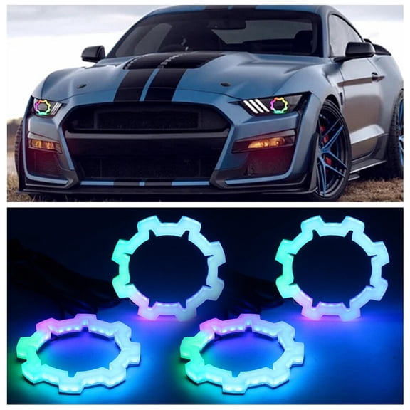SRGB LED Dynamic Headlight Angel Eyes Halo Ring Turn Signal Light APP Bluetooth