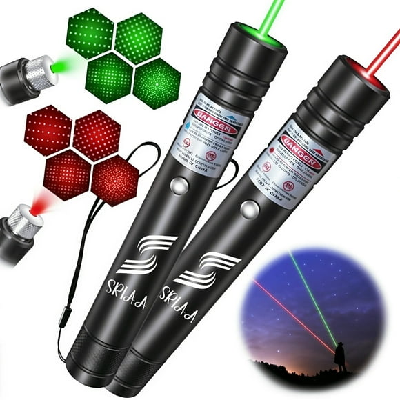 SRIAA 2 Pack USB Rechargeable Laser Pointer  High Power, Long Range Laser Pen for Presentations, Classroom, and Conference, Red and Green