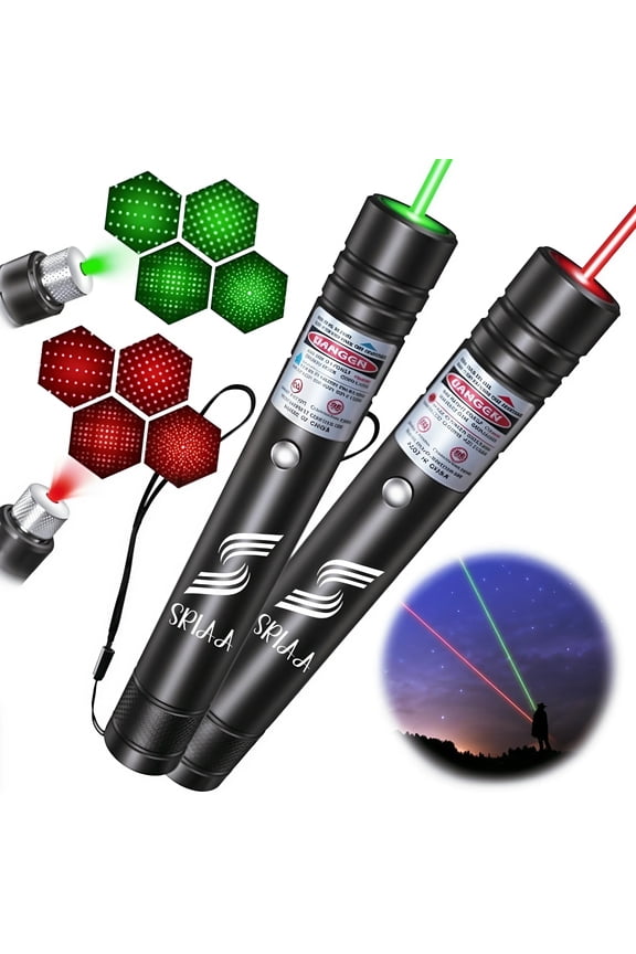 2 Pack USB Rechargeable Laser Pointer High Power, Long Range Laser Pen for Presentations, Classroom, and Conference, Red and Green