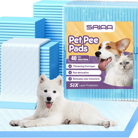 SRIAA Multi-Purpose Pet Pee Pads Large Size 40-Count, 24x24 Inches, 6-Layer Premium Absorbent Training Pads for Dogs and Cats