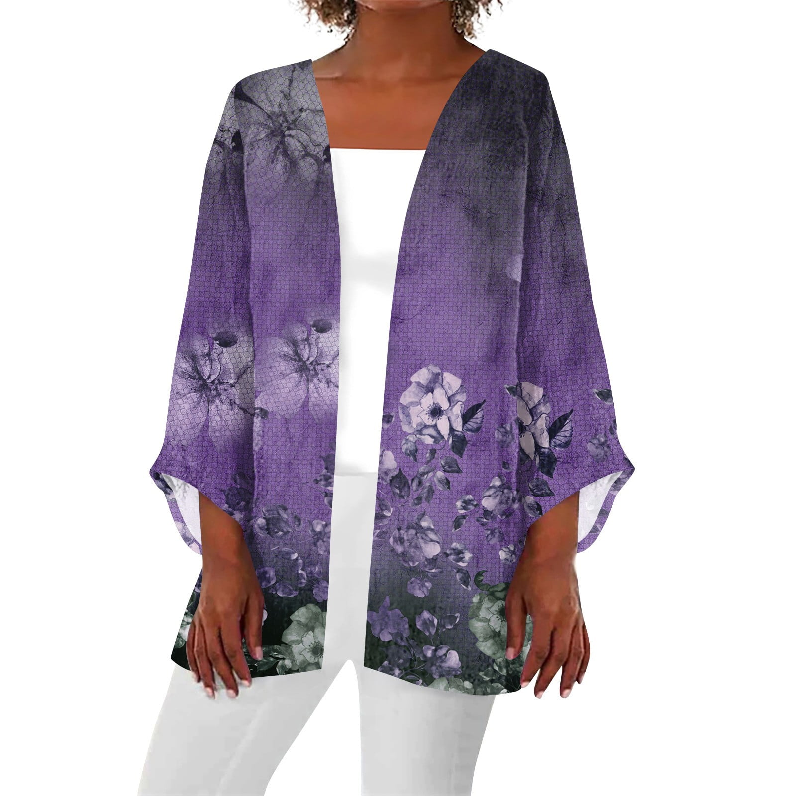 SRIENE Kimonos for Women 3/4 Sleeve Black Cardigan for Women