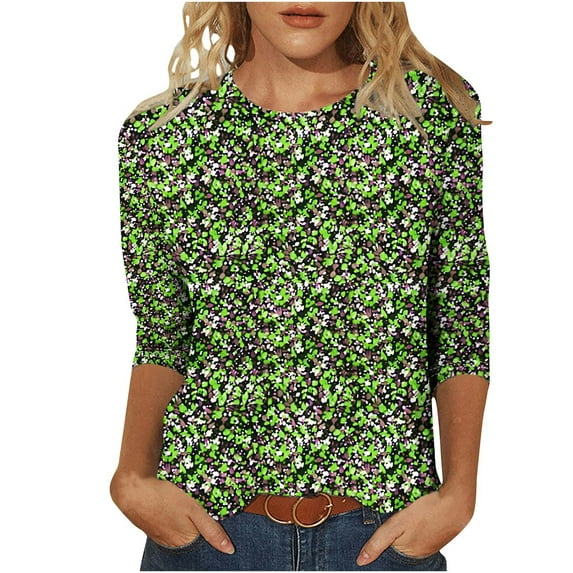 SRIPER Clearance,3/4 Sleeve Tops for Women,Juniors Clearance Clothing Under $10,$10.00 Graphic Tshirts,Buy It Now,Especiales ofertas,Green 4X