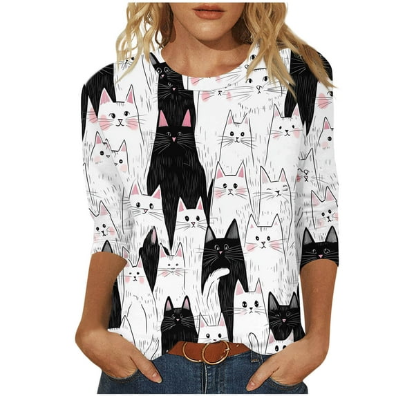 SRIPER Clearance,Blouses for Women 3/4 Sleeve White Cotton,New Arrivals Clothing Pullover,Graphic Tees Women Under $10,My Orders,Camisetas Mujer En Algodon,White M