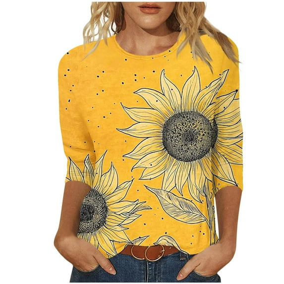 SRIPER Clearance,Ladies 3/4 Sleeve T Shirts Plus Size,Graphic Tees Women Under $10,Y2K Clothes Pullover,Add To My Order Today,Blusas De Mujer,Yellow 5X