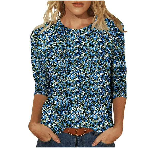 SRIPER Clearance,Womens 3/4 Sleeve Tops XL,New Arrivals Clothing Pullover,Three Quarter Length Sleeves Tees for Women,Orders Placed,Blusas Elegantes Para Mujer,Blue L