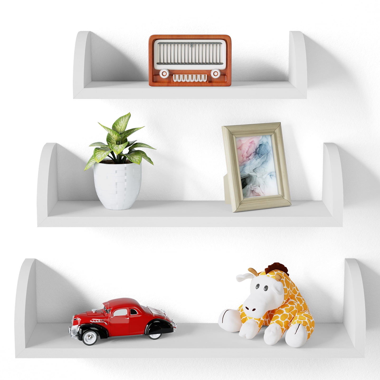 SRIWATANA Floating Shelves Wall Mounted, Solid Wood Hanging Shelves for
