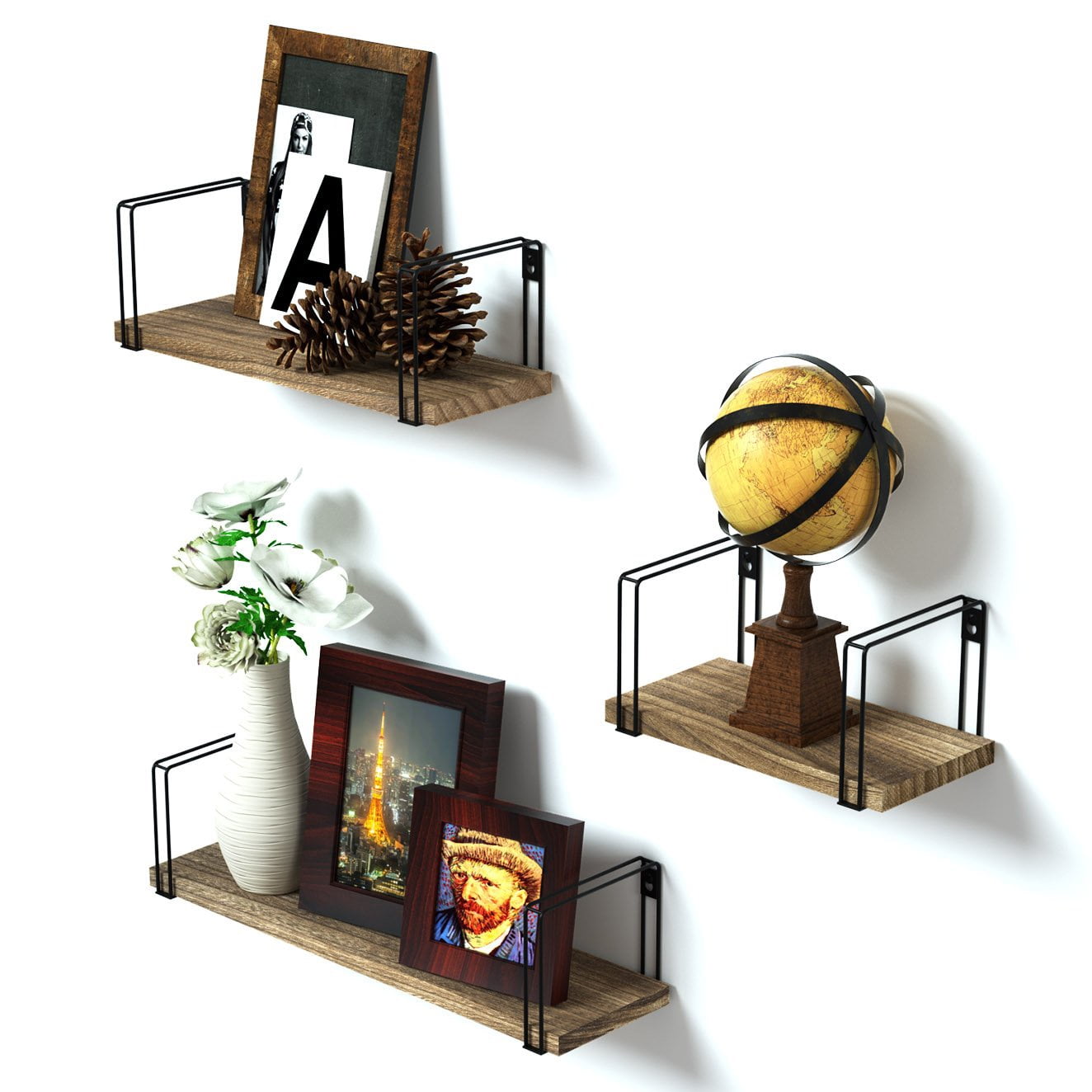 SRIWATANA Floating Shelves for Wall, Wood Wall Shelves Set of 3, Wall
