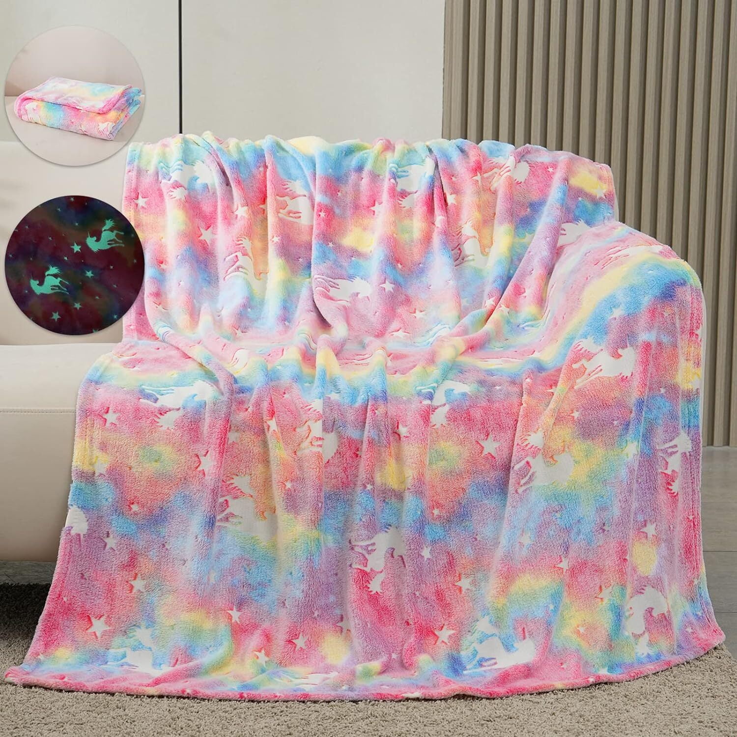SRIZIAN Glow in The Dark Blanket, Glow Throw Blanket for Kids, 50" x 60