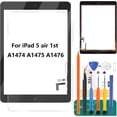 thumbnail image 1 of SRJTEK Screen Replacement For iPad 5 air 1st Gen A1474 A1475 A1476 Screen Replacement Touch Digitizer Glass Sensor Assembly - Home Button Camera Holder Pre Installed Adhesive Stickers Black, 1 of 7