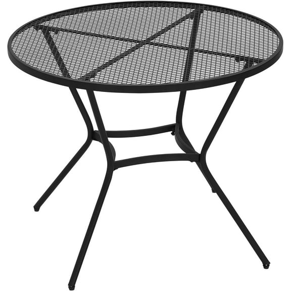 SRJUYK 35.75" Round Outdoor Bistro Dining Table, French Cafe Style Metal Mesh Patio Table for Garden, Balcony, Backyard or Poolside, Fast-Drying Weather-Resistant, Black