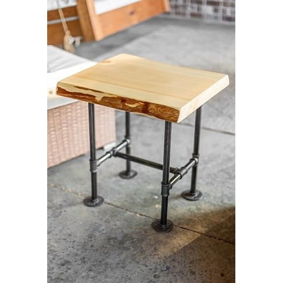SRLWerks Industrial Pipe and Wood End Table Live Edge Rustic  Living Room Furniture End Tables  Vintage Side Tables  Living Room End Tables (Natural)$$Furniture