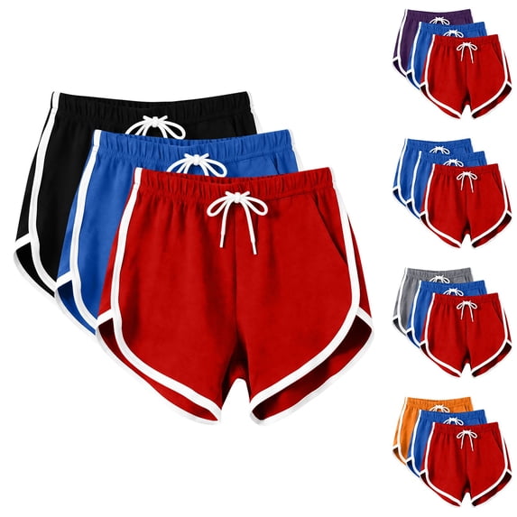 SROBPTY 3 Pack Womens Pajama Shorts Solid Elastic Waist Sports Pants