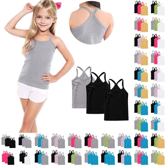 SROBPTY 3 Packs Girls Summer Tank Tops Solid Breathable Camisole Shirts for Everyday Wear 12 Months -13 Years