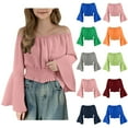 thumbnail image 1 of SROBPTY Big Girls Shirts Solid Crew Neck Long Sleeve Elastic Waist Tops for 5-15Y, 1 of 5