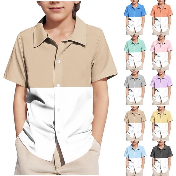SROBPTY Big Kids Boys 5-15 Years Summer Button Beach Style Short Sleeve Shirt Yellow, 9-10 Years
