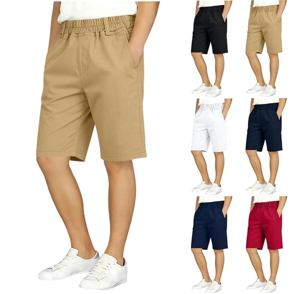 SROBPTY Boys Shorts Solid School Half Length Elastic Waist Pants for Summer Outdoor Wear 3-16 Years