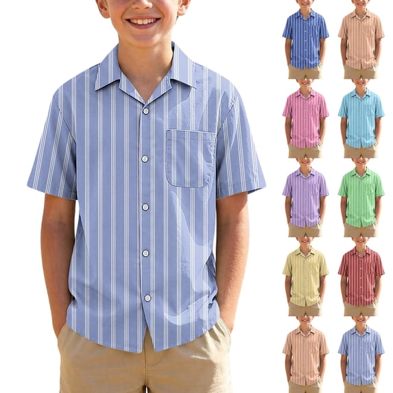 SROBPTY Teen Boys Summer Short Sleeve Tops Print Breathable Collared Tee Shirts for Everyday Wear 3-15 Years