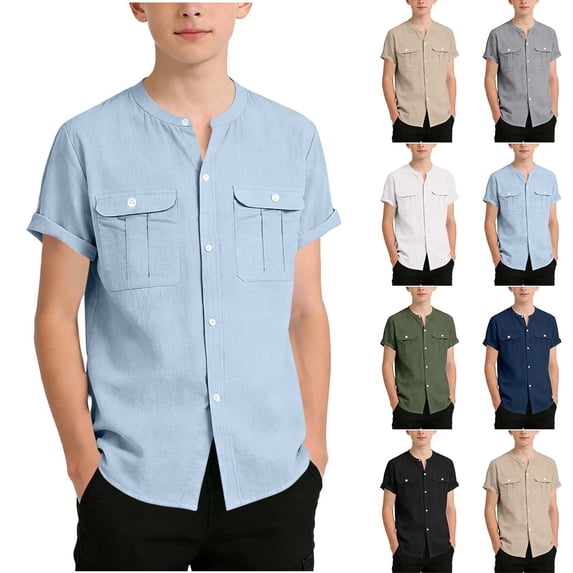 SROBPTY Teen Boys Summer Short Sleeve Tops Solid Breathable Crew Neck Tee Shirts for Everyday Use 5-15 Years