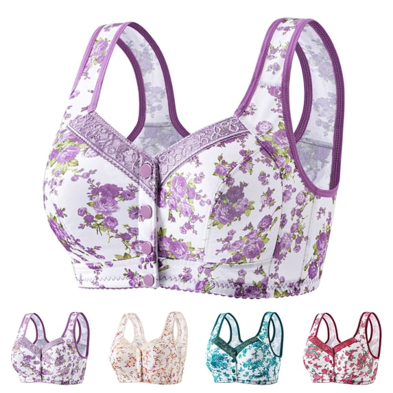 SROBPTY Bras for Womens Print Wireless Front Closure Breathable Push Up Underwears
