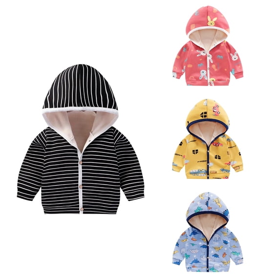 SROBPTY Child Boy and Girls Jackets Print Long Sleeve Zip up Hooded with Pockets Outerwear Coat for 2-8Y