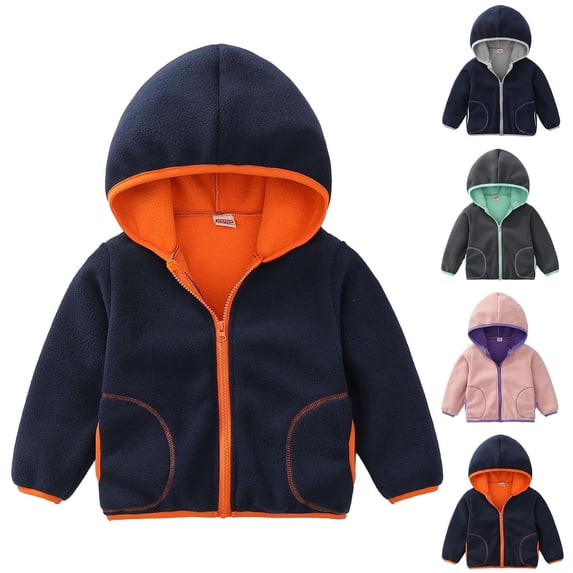 SROBPTY Child Boys Girls Jacket Solid Zip Up Hooded Long Sleeve with Hidden Pockets