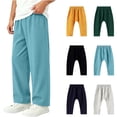 thumbnail image 1 of SROBPTY Child Boys Pants Solid Elastic Waist Straight Leg Breathable Trousers for 0-8Y, 1 of 5