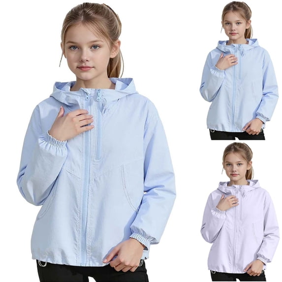 SROBPTY Kids Boys Girls Jackets Fall Solid Hooded Zip Outerwear for 4-15 Years