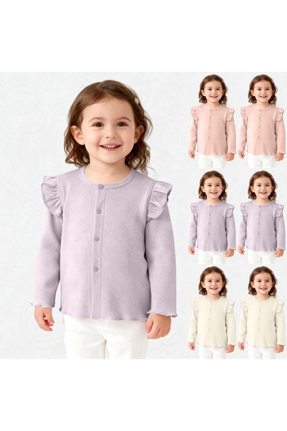 Child Girls Jacket Solid Long Sleeve Open Front with Ruffle for 6M-4Y
