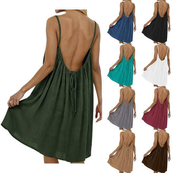 SROBPTY Summer Dresses for Women Solid Spaghetti Open Back Casual