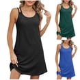 thumbnail image 1 of SROBPTY Summer Dresses for Women Solid Crew Neck Sleeveless Spaghetti, 1 of 5