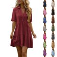 thumbnail image 1 of SROBPTY Summer Dresses for Women Solid Collared Short Sleeve Button, 1 of 5
