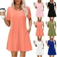 thumbnail image 1 of SROBPTY Summer Dresses for Women Solid Crew Neck Short Sleeve Loose, 1 of 5