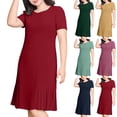 thumbnail image 1 of SROBPTY Dresses for Women Solid Short Sleeve Crew Neck Mid-Length Sundress for Party Wear, 1 of 5