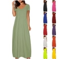 thumbnail image 1 of SROBPTY Plus Size Summer Dresses for Women Solid Crew Neck Short Sleeve Pockets Knee, 1 of 4
