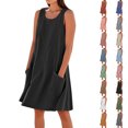 thumbnail image 1 of SROBPTY Summer Dresses for Women Solid Crew Neck Sleeveless Linen Pockets Loose, 1 of 5