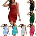 thumbnail image 1 of SROBPTY Dresses for Women Solid Sleeveless Straight Neck Ribbed Mid-Length Sundress for Everyday Wear, 1 of 5