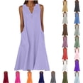 thumbnail image 1 of SROBPTY Dresses for Women Solid Sleeveless V Neck Mid-Length Summer Sundress for Outdoor Use, 1 of 5