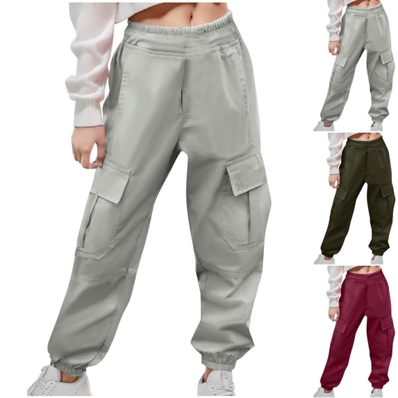 SROBPTY Fall Winter Kids Boys Girls Pants Solid Cargo Sweatpants Basic