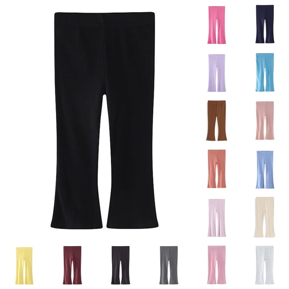 SROBPTY Fall Winter Kids Girls Pants Solid Elastic Waist Flare Leggings
