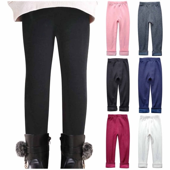 SROBPTY Fall Winter Pants for Kids Girls Solid Fleece Leggings Warmth